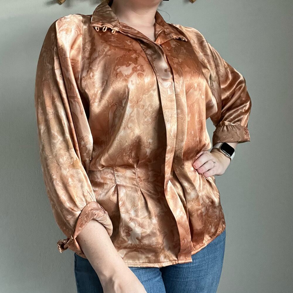 Vintage Tess Orange Satin Fitted Blouse Size 8